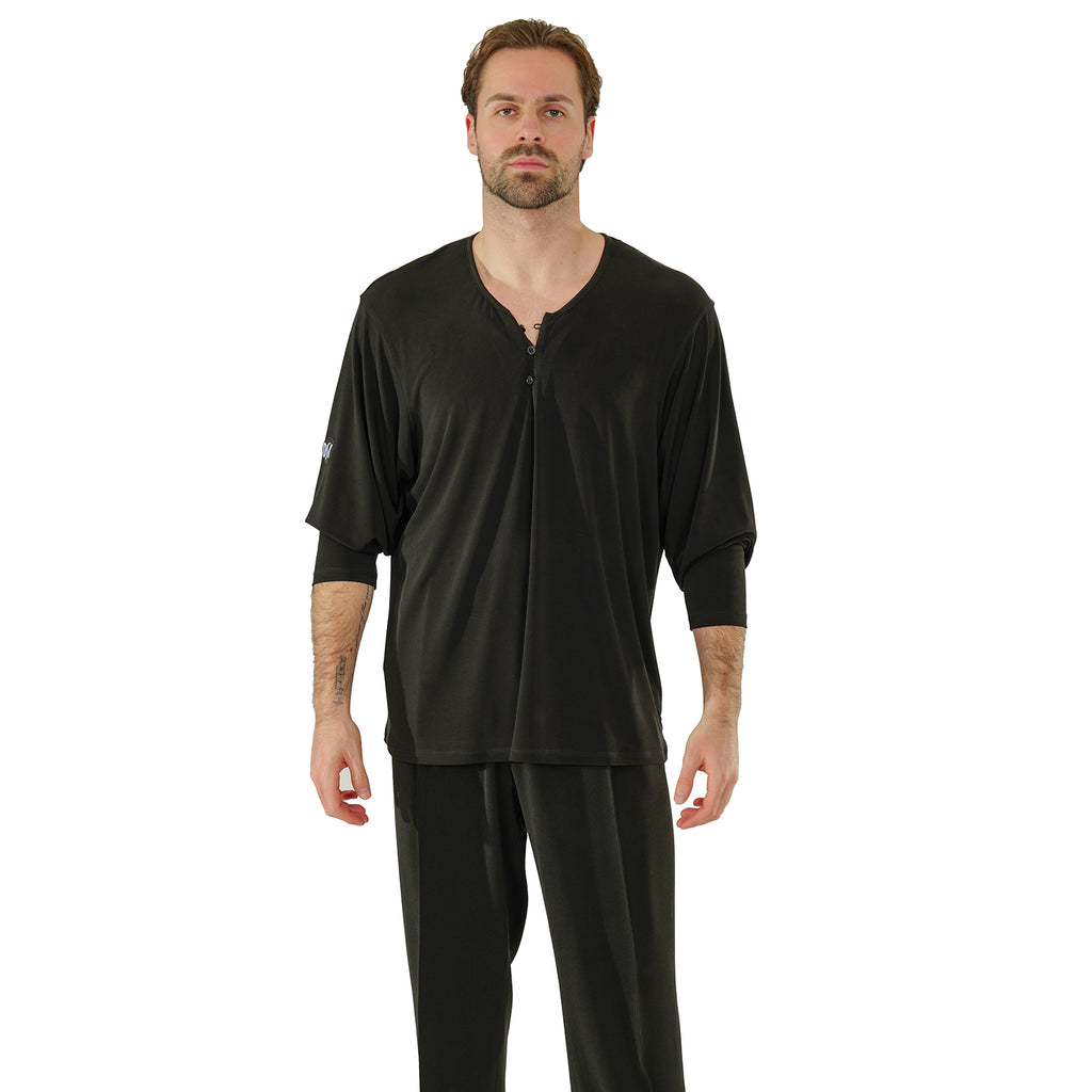 Front view of the DSI London 3973 jersey top with two-button opening