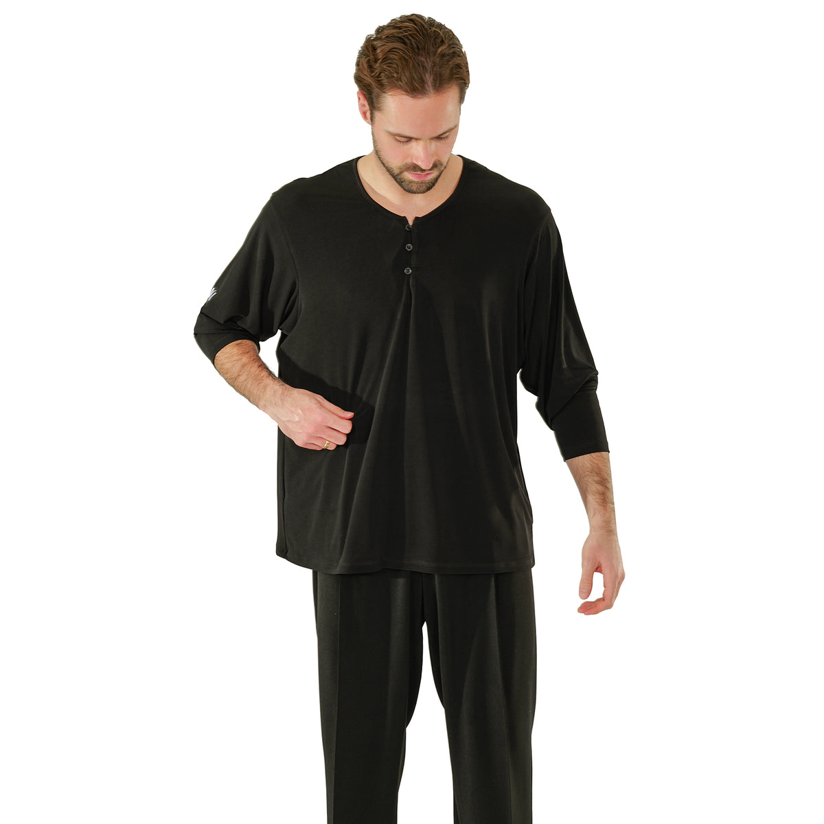 DSI London 3973 men’s loose fit jersey top in black — front view