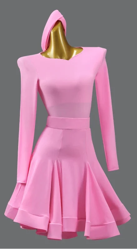 Pink dress with long sleeves on a mannequin against a gray background