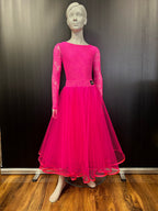 Essentials Ballroom Two Piece Set in pink stretch lace: leotard and net Ballroom skirt