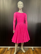 Essentials Latin Two Piece Set in pink stretch lace: leotard and Latin skirt