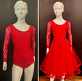 Essentials Flame Ballroom Two Piece Set in red: Flame stretch lace leotard and net ballroom skirt