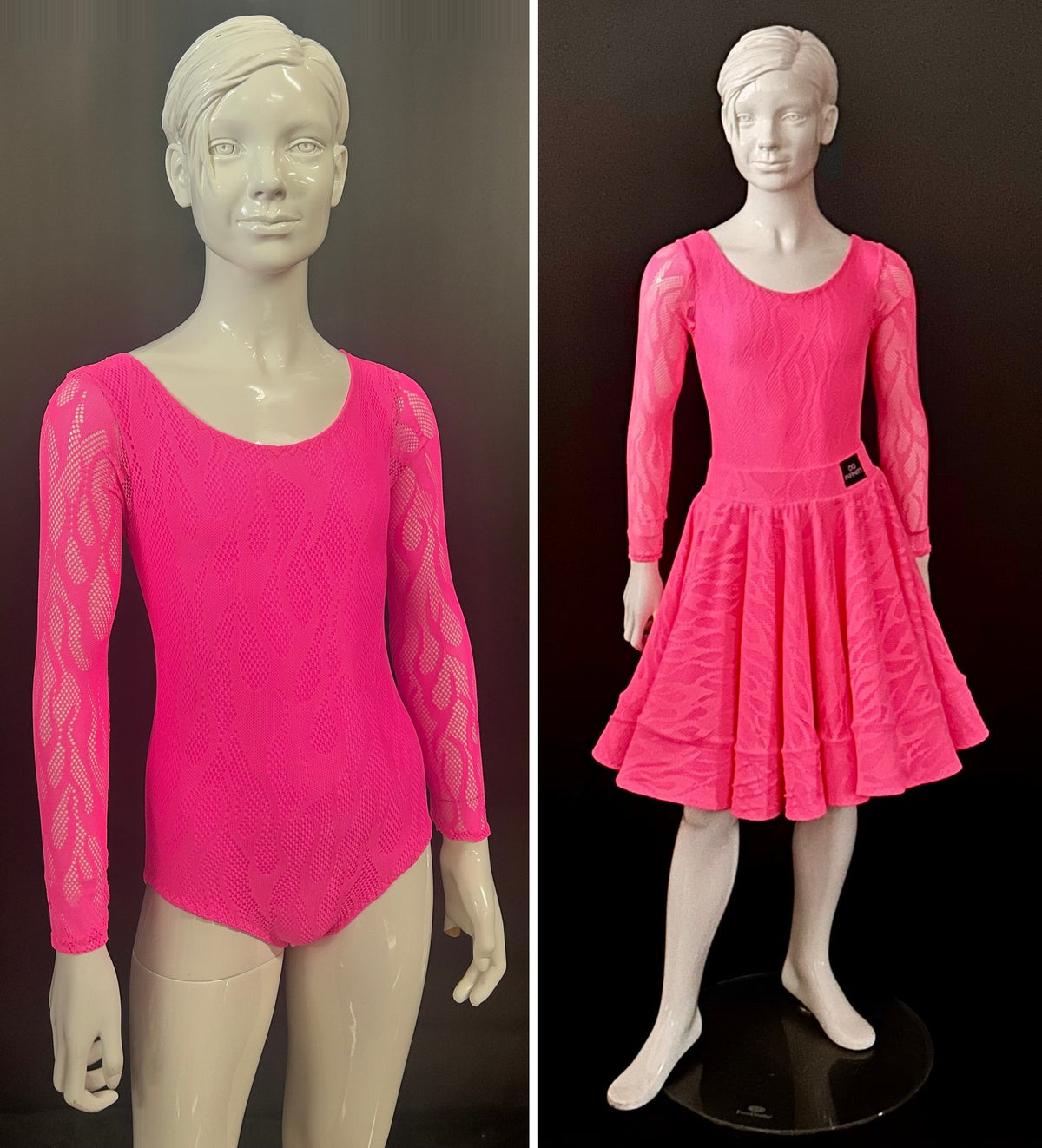 Essentials Flame leotard and Latin skirt in pink Flame stretch lace