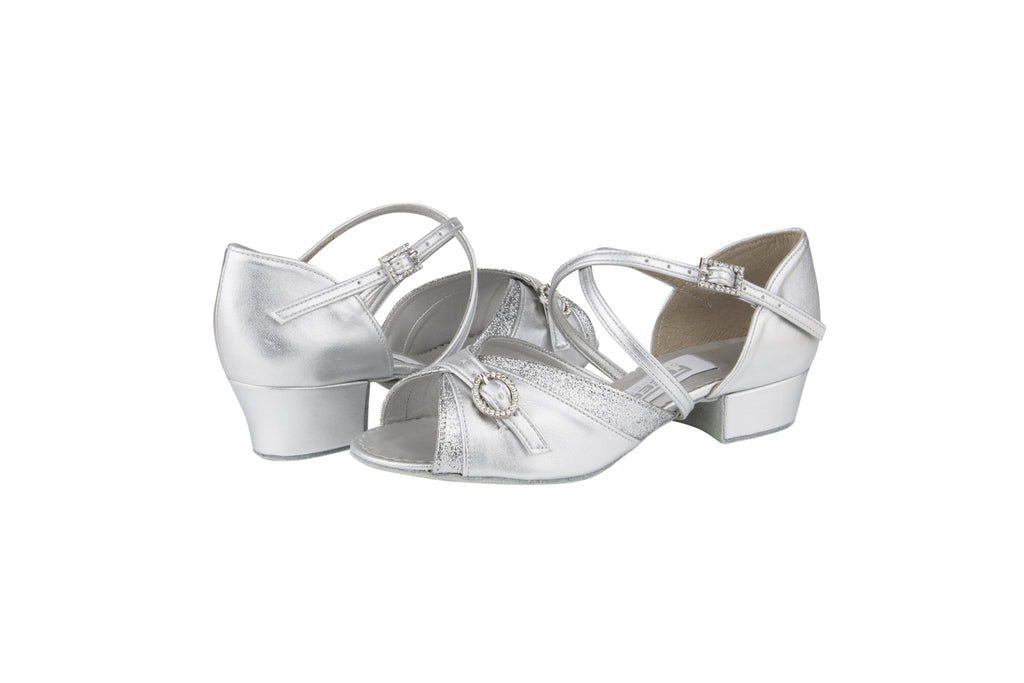 Apir of Freed of London Lucy 1" A faux leather and glitter shoe with adjustable vamp, crossover straps and diamante buckle — Blackpool Dance Store