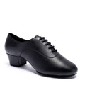IDS Dansport MST Flex men's split-sole ballroom dance shoe in black NotCalf material featuring low broad practice heel and black laces.