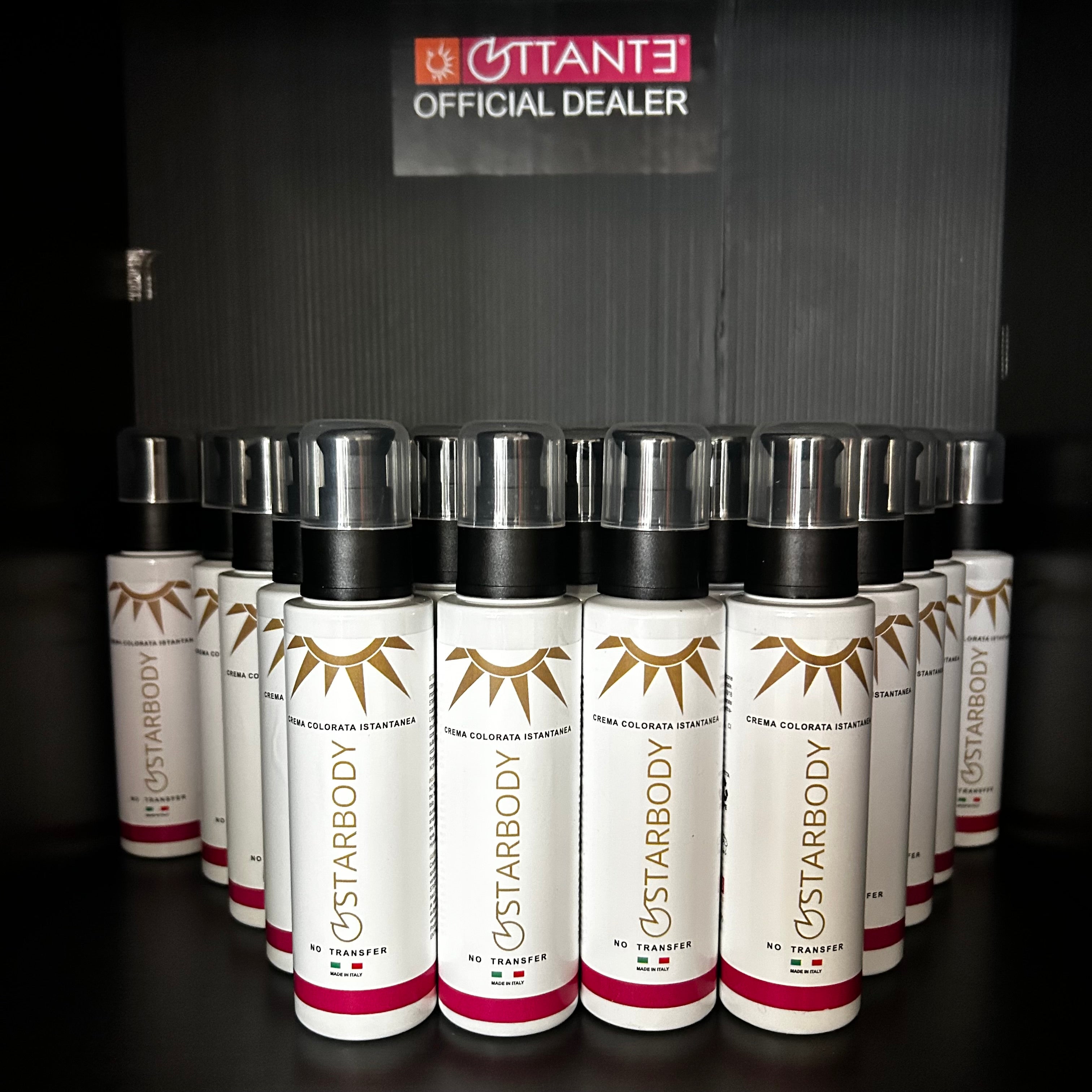Official UK Stockist display of Starbody Instant Dance Tan by Ottante at Blackpool Dance Store.